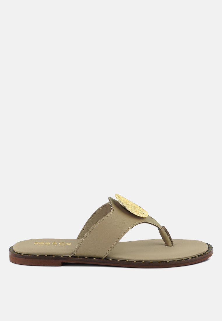 Kathleen Buckle Embellished Slip On Thong Sandals - Tigbul's Variety Fashion Shop
