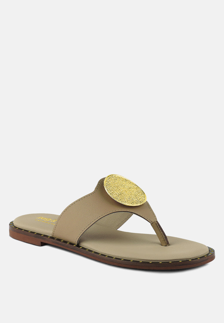 Kathleen Buckle Embellished Slip On Thong Sandals - Tigbul's Variety Fashion Shop