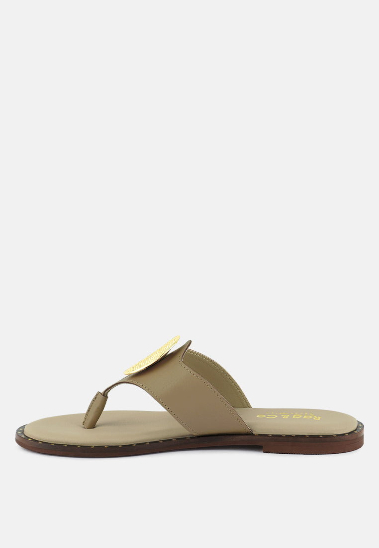 Kathleen Buckle Embellished Slip On Thong Sandals - Tigbul's Variety Fashion Shop
