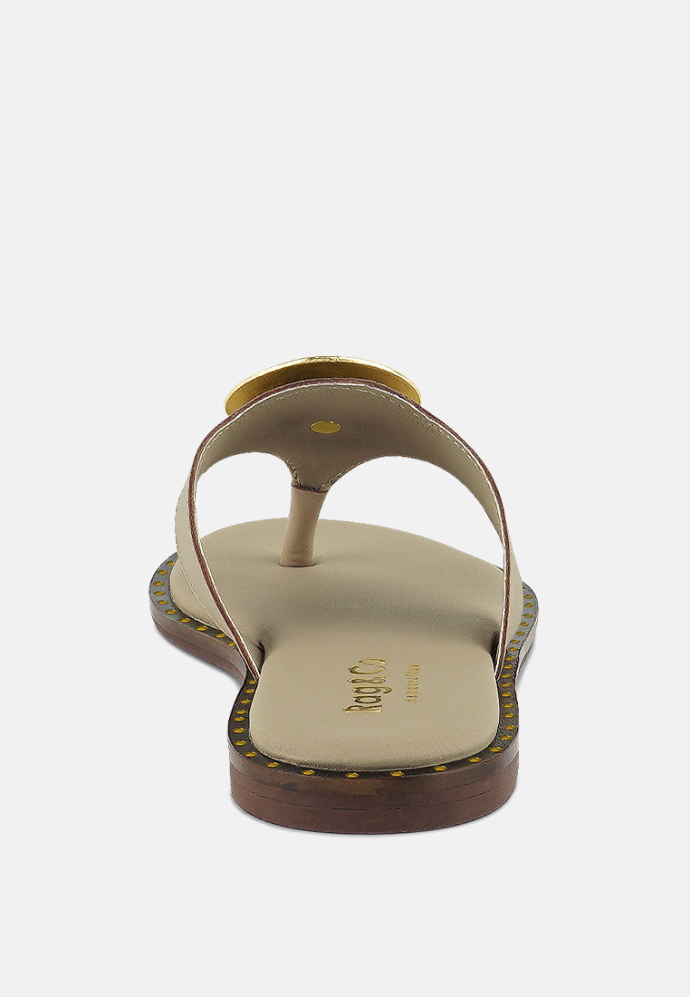 Kathleen Buckle Embellished Slip On Thong Sandals - Tigbul's Variety Fashion Shop