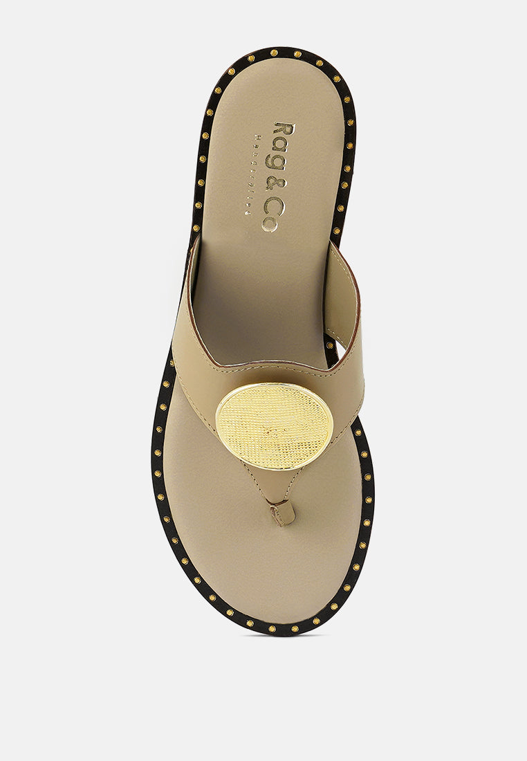 Kathleen Buckle Embellished Slip On Thong Sandals - Tigbul's Variety Fashion Shop