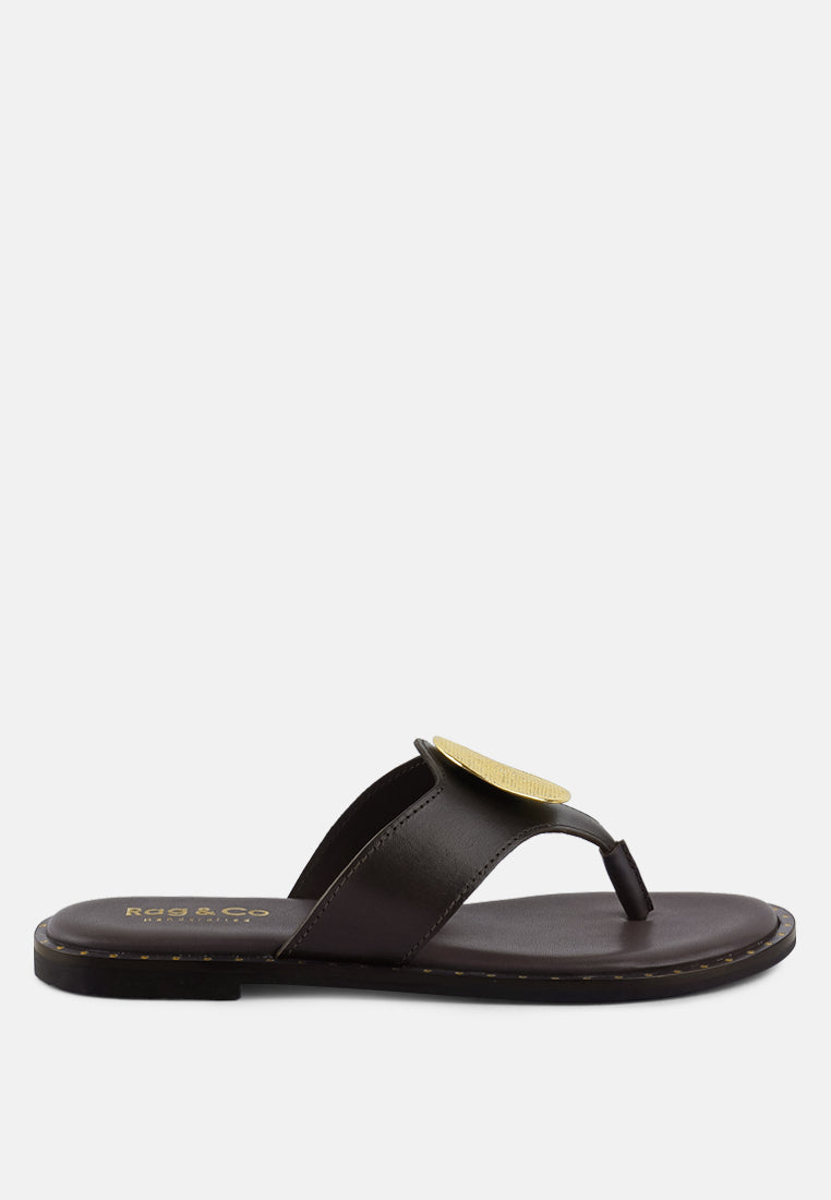 Kathleen Buckle Embellished Slip On Thong Sandals - Tigbul's Variety Fashion Shop
