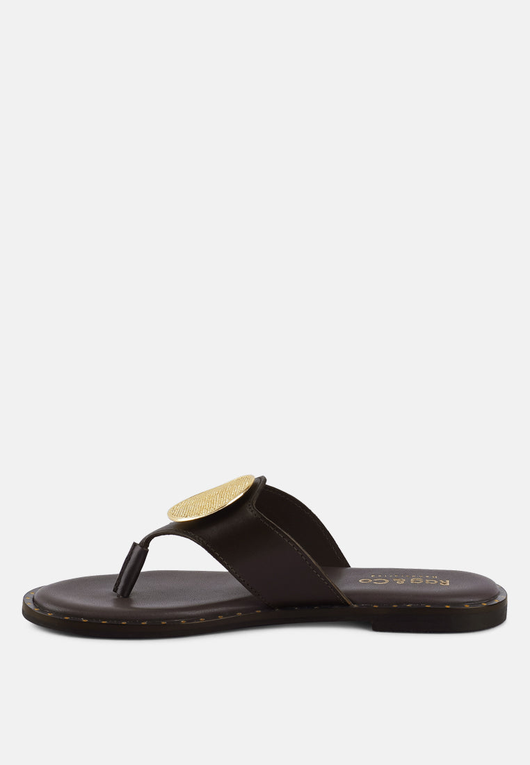 Kathleen Buckle Embellished Slip On Thong Sandals - Tigbul's Variety Fashion Shop