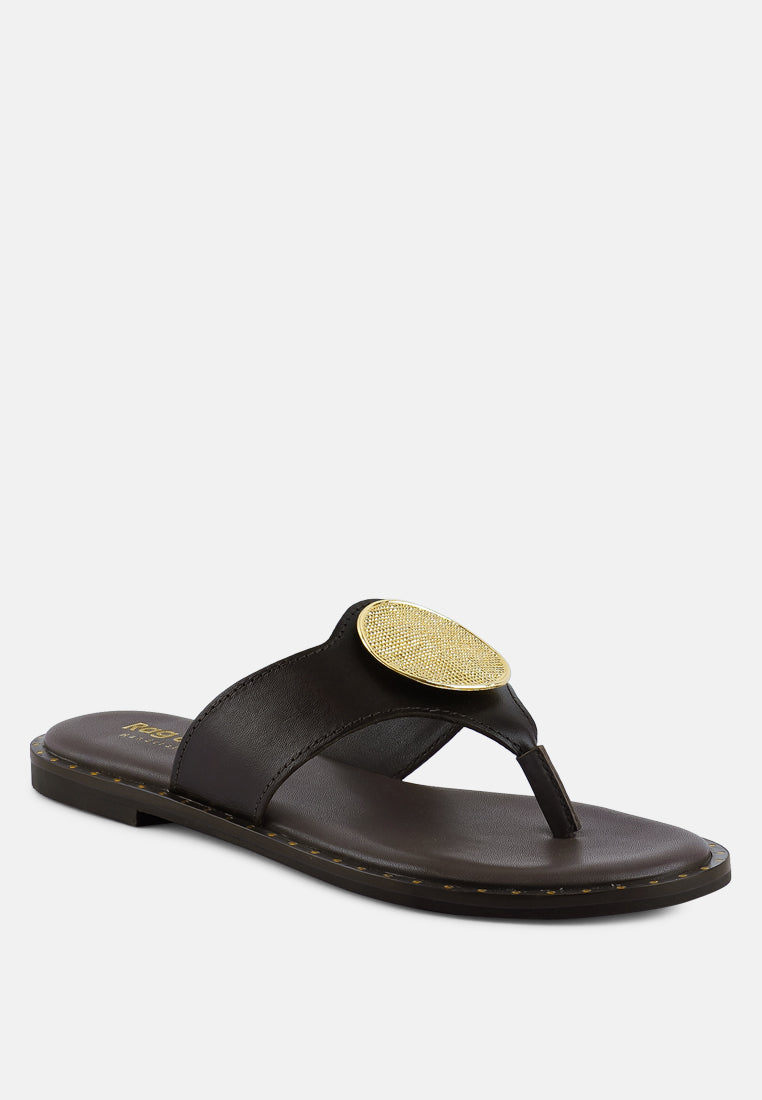 Kathleen Buckle Embellished Slip On Thong Sandals - Tigbul's Variety Fashion Shop