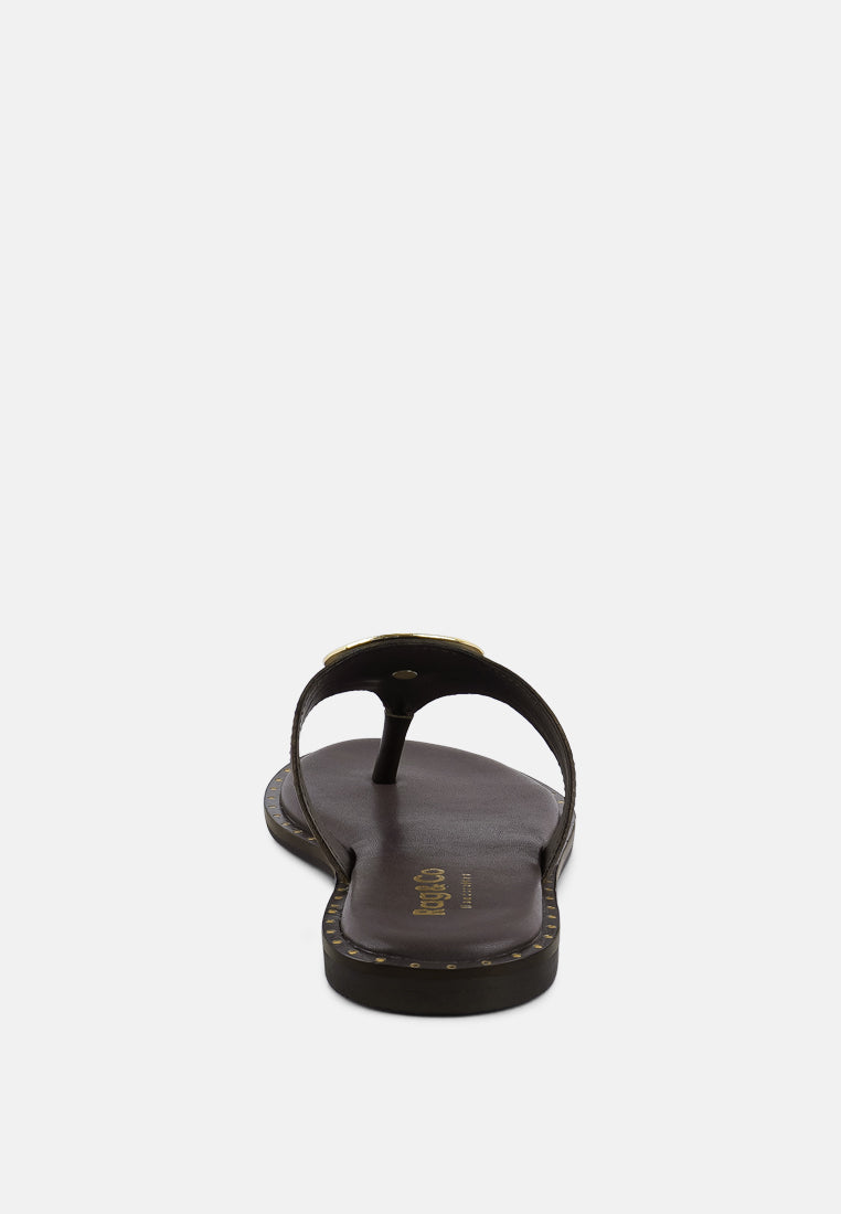 Kathleen Buckle Embellished Slip On Thong Sandals - Tigbul's Variety Fashion Shop