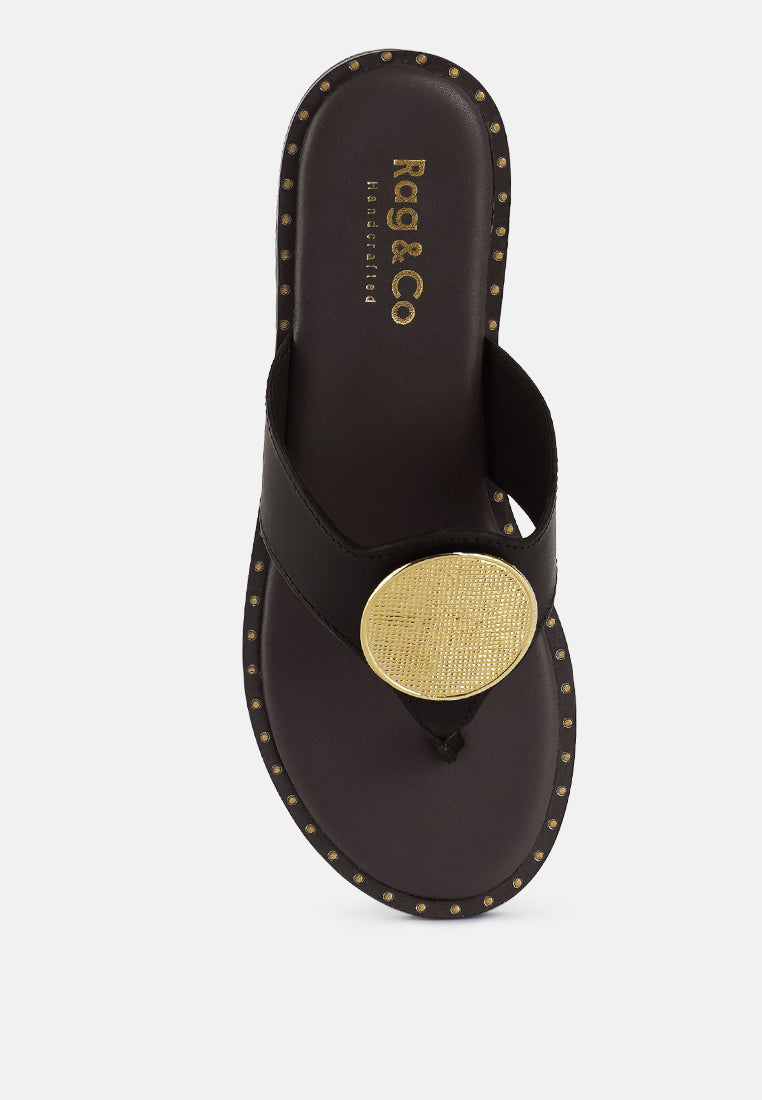 Kathleen Buckle Embellished Slip On Thong Sandals - Tigbul's Variety Fashion Shop