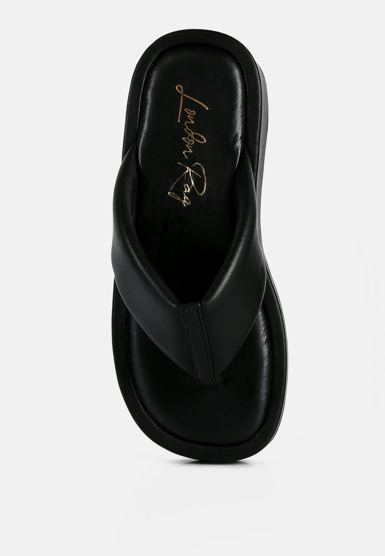 Rosette Faux Leather Wide Thong Flats - Tigbul's Variety Fashion Shop