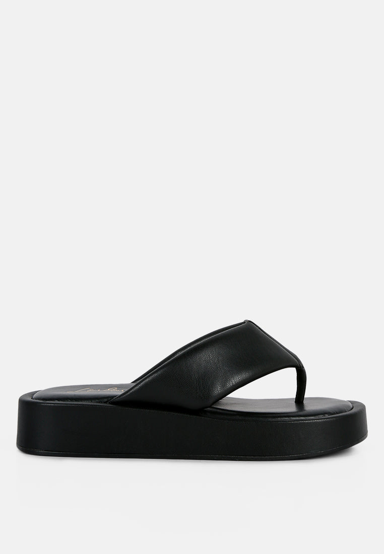 Rosette Faux Leather Wide Thong Flats - Tigbul's Variety Fashion Shop