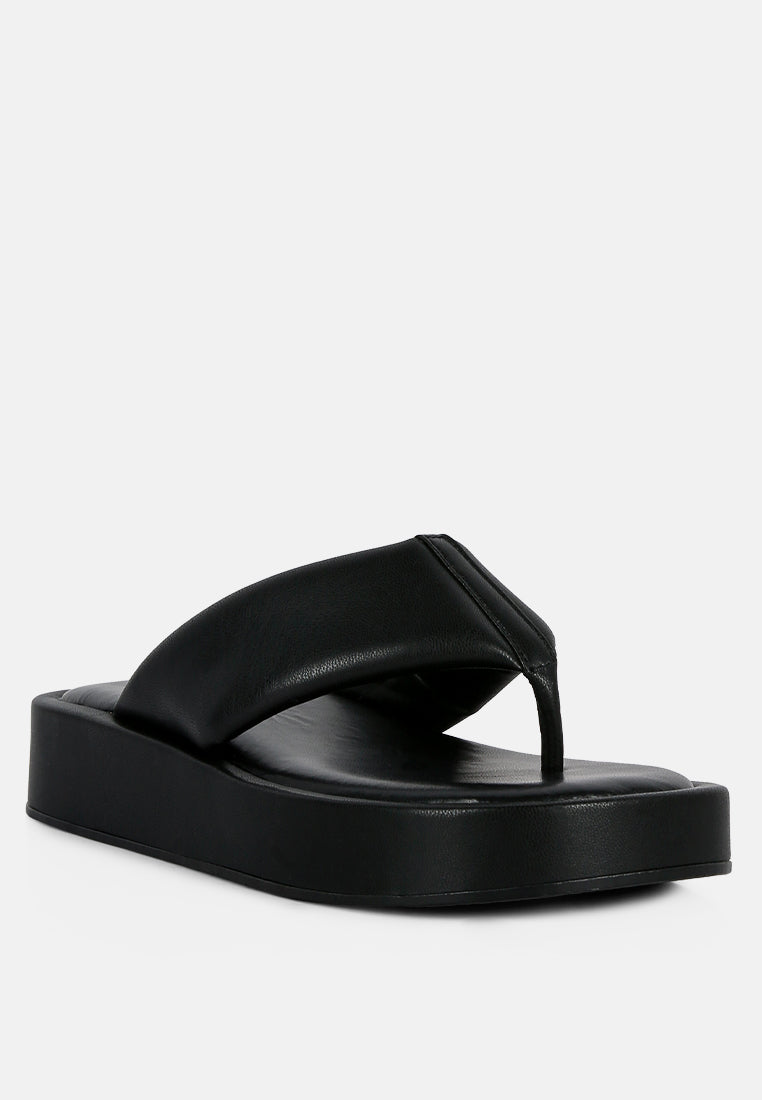 Rosette Faux Leather Wide Thong Flats - Tigbul's Variety Fashion Shop