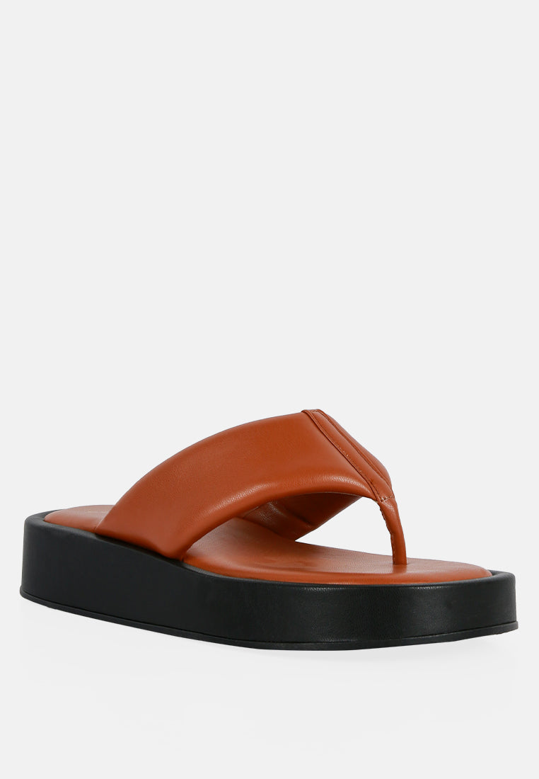 Rosette Faux Leather Wide Thong Flats - Tigbul's Variety Fashion Shop