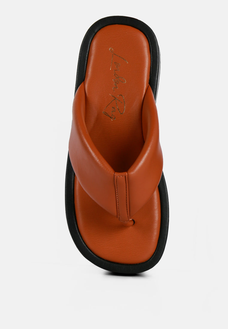 Rosette Faux Leather Wide Thong Flats - Tigbul's Variety Fashion Shop