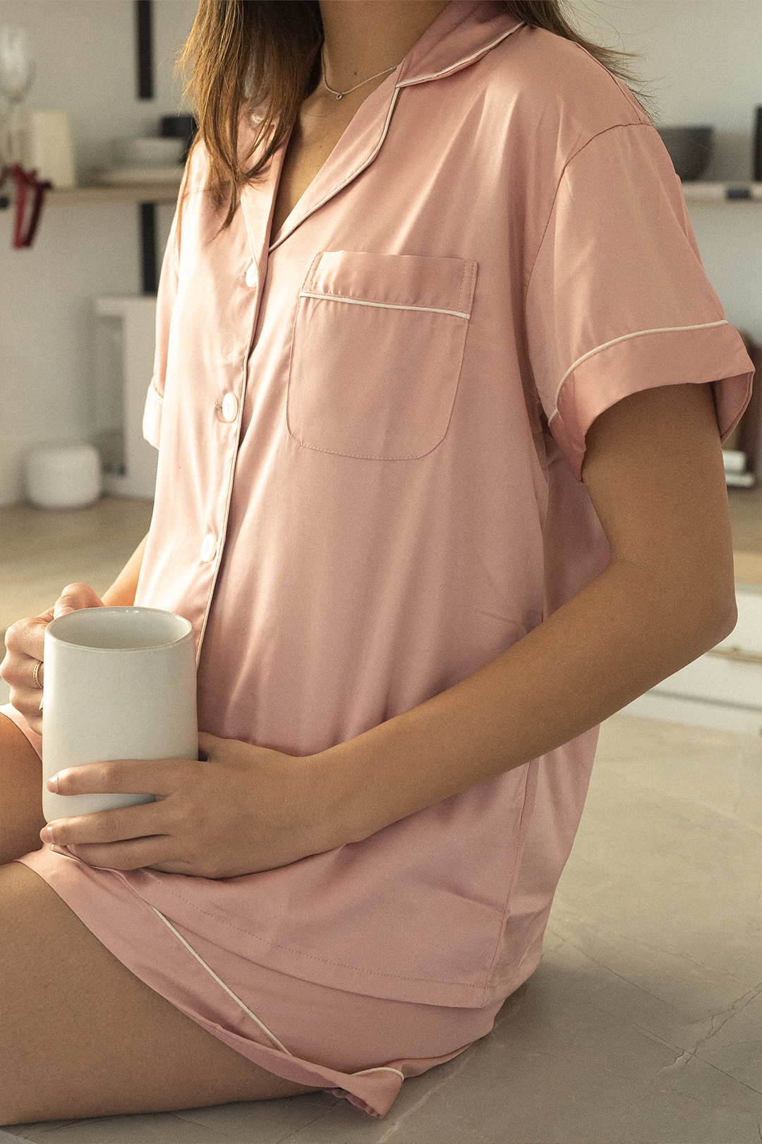 Light Pink Satin Pajamas Shorts Set - Tigbul's Variety Fashion Shop