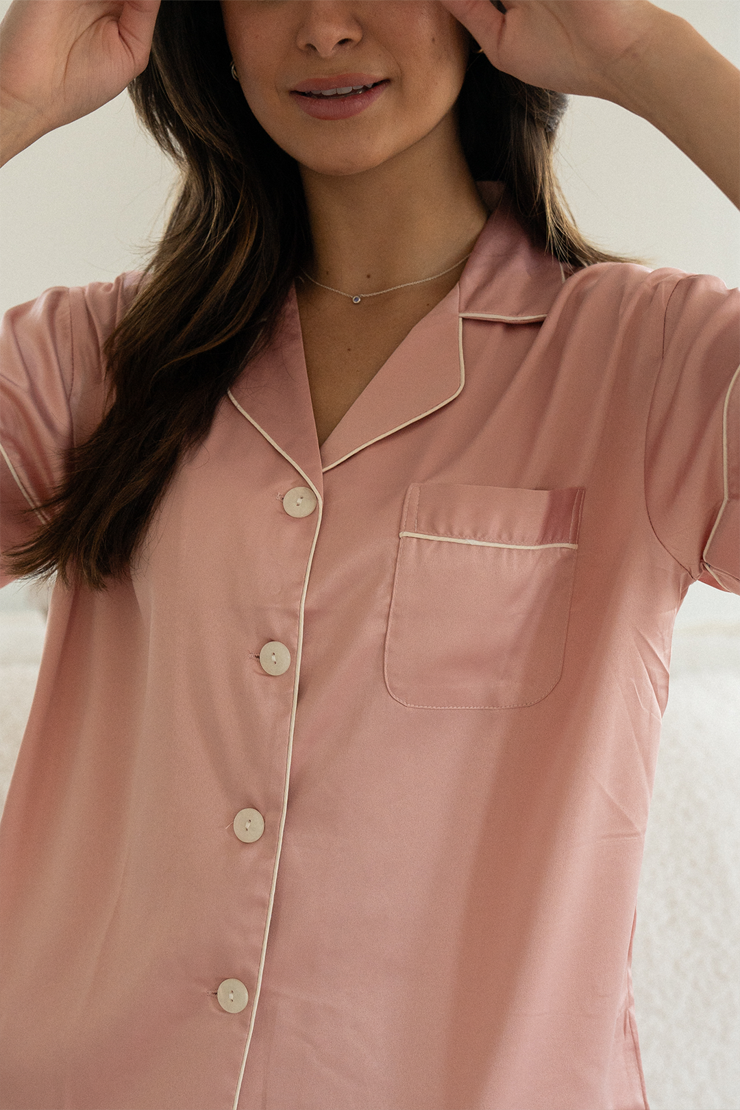 Light Pink Satin Pajamas Shorts Set - Tigbul's Variety Fashion Shop