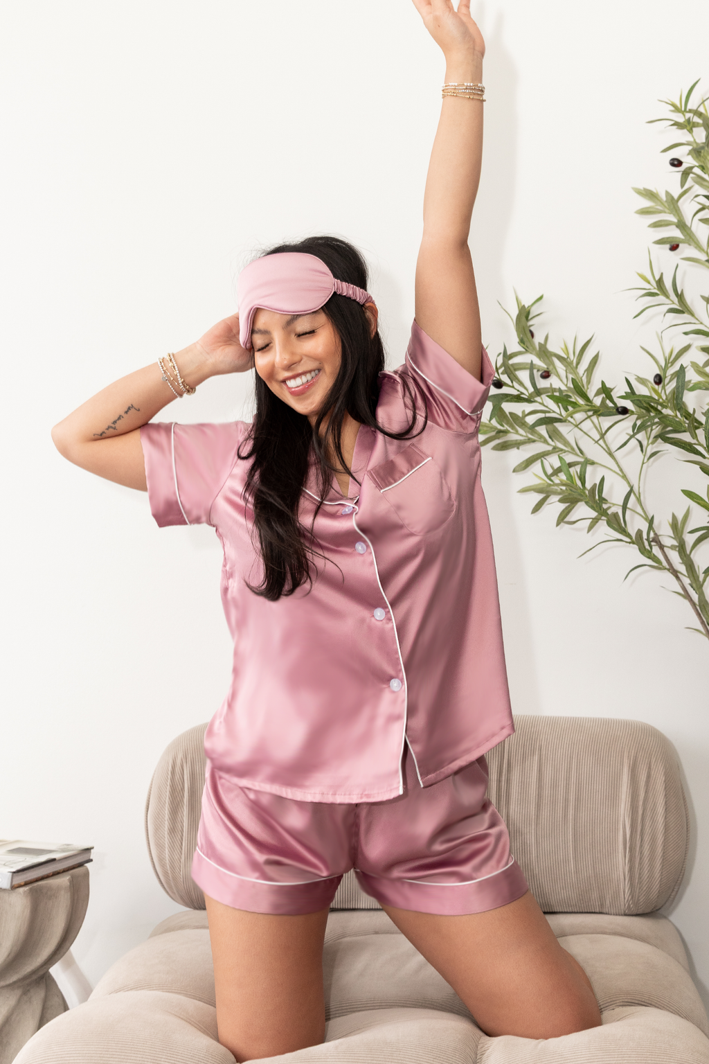 Light Purple Satin Pajamas Shorts Set - Tigbul's Variety Fashion Shop