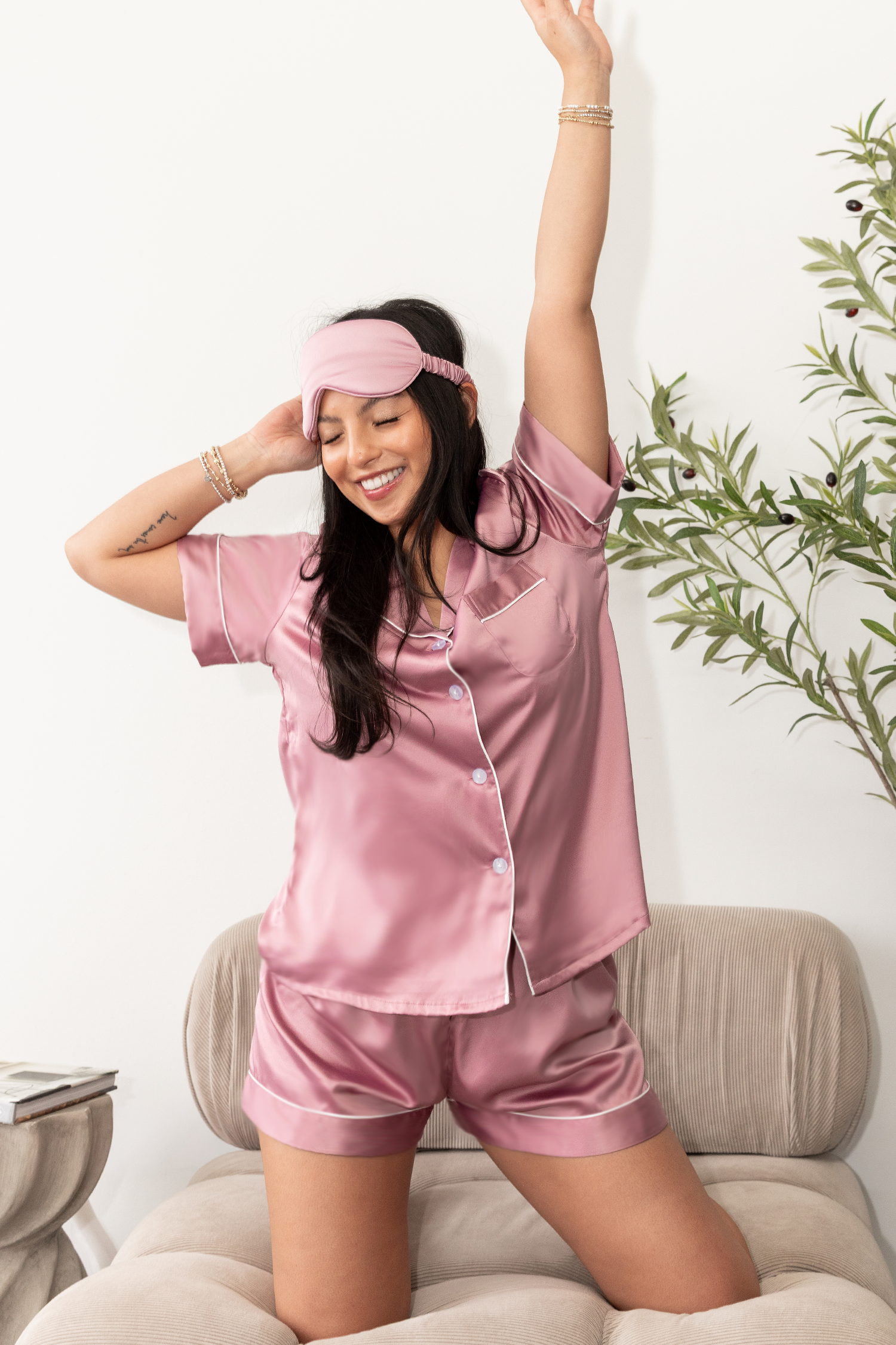 Light Purple Satin Pajamas Shorts Set - Tigbul's Variety Fashion Shop