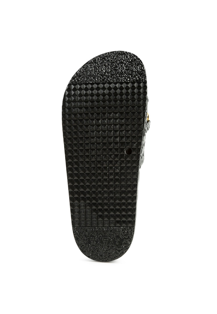 Miami Shot Bling Chain Strap Woven Slip On Flats - Tigbul's Variety Fashion Shop