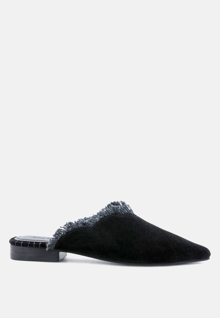 Molly Frayed Leather Mules - Tigbul's Variety Fashion Shop