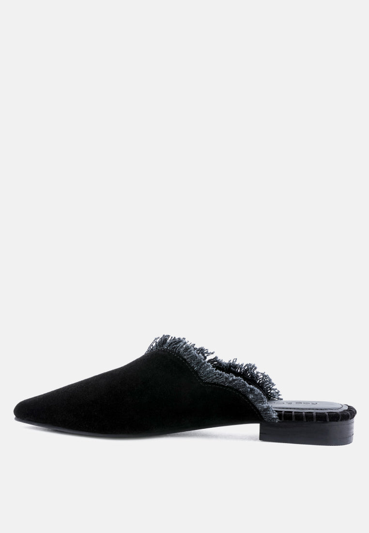 Molly Frayed Leather Mules - Tigbul's Variety Fashion Shop