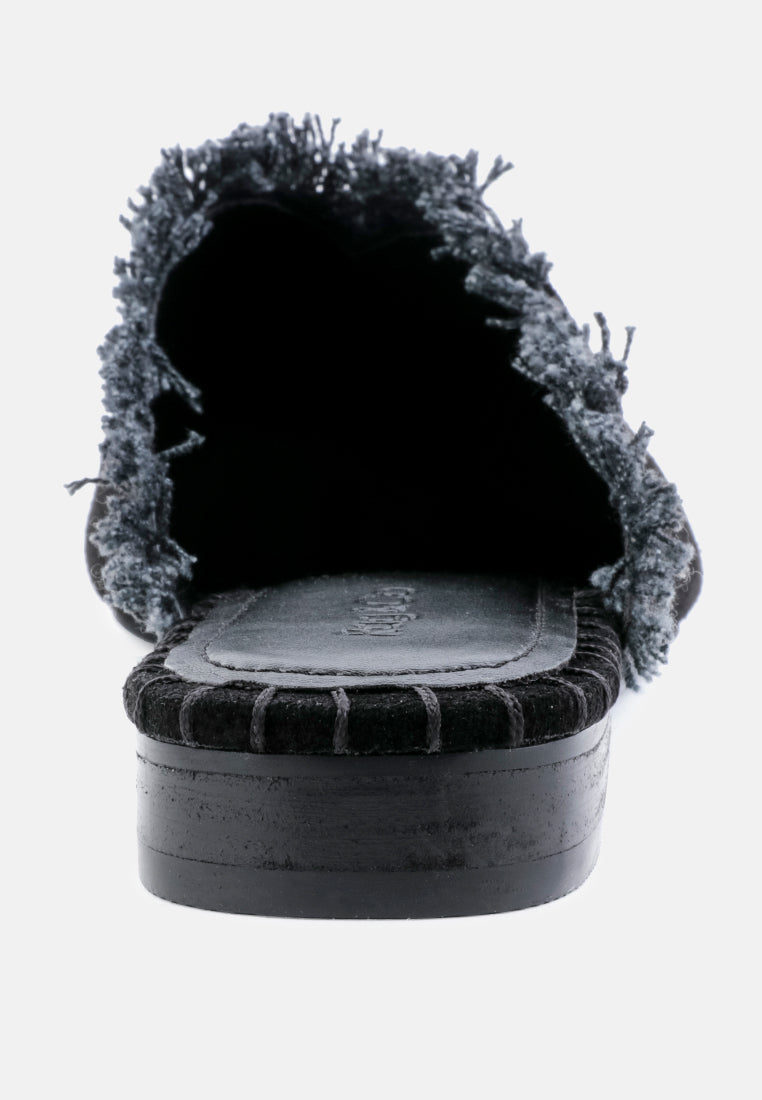 Molly Frayed Leather Mules - Tigbul's Variety Fashion Shop