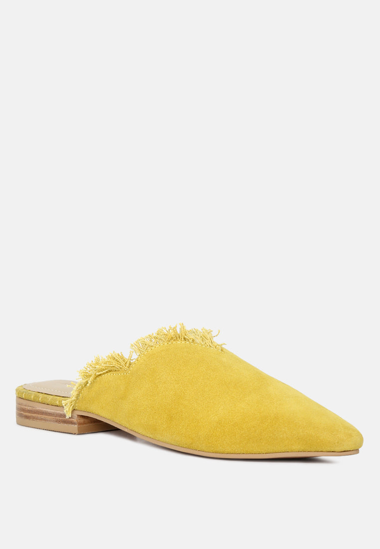 Molly Frayed Leather Mules - Tigbul's Variety Fashion Shop