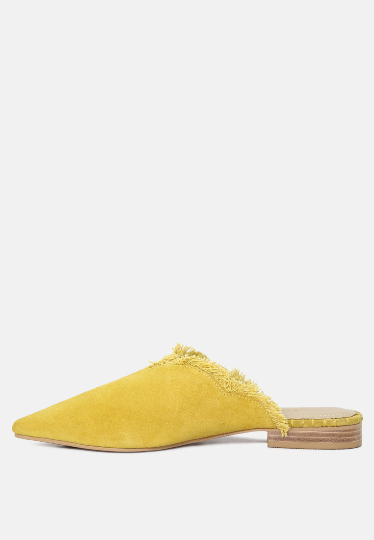 Molly Frayed Leather Mules - Tigbul's Variety Fashion Shop