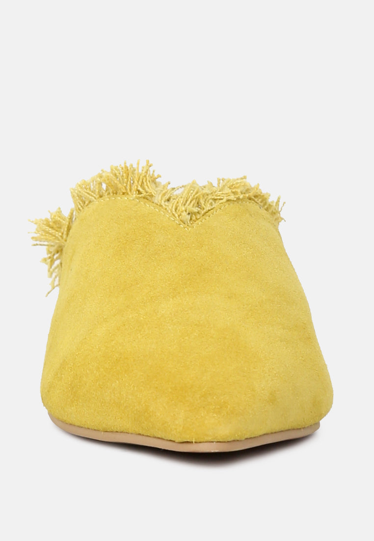 Molly Frayed Leather Mules - Tigbul's Variety Fashion Shop