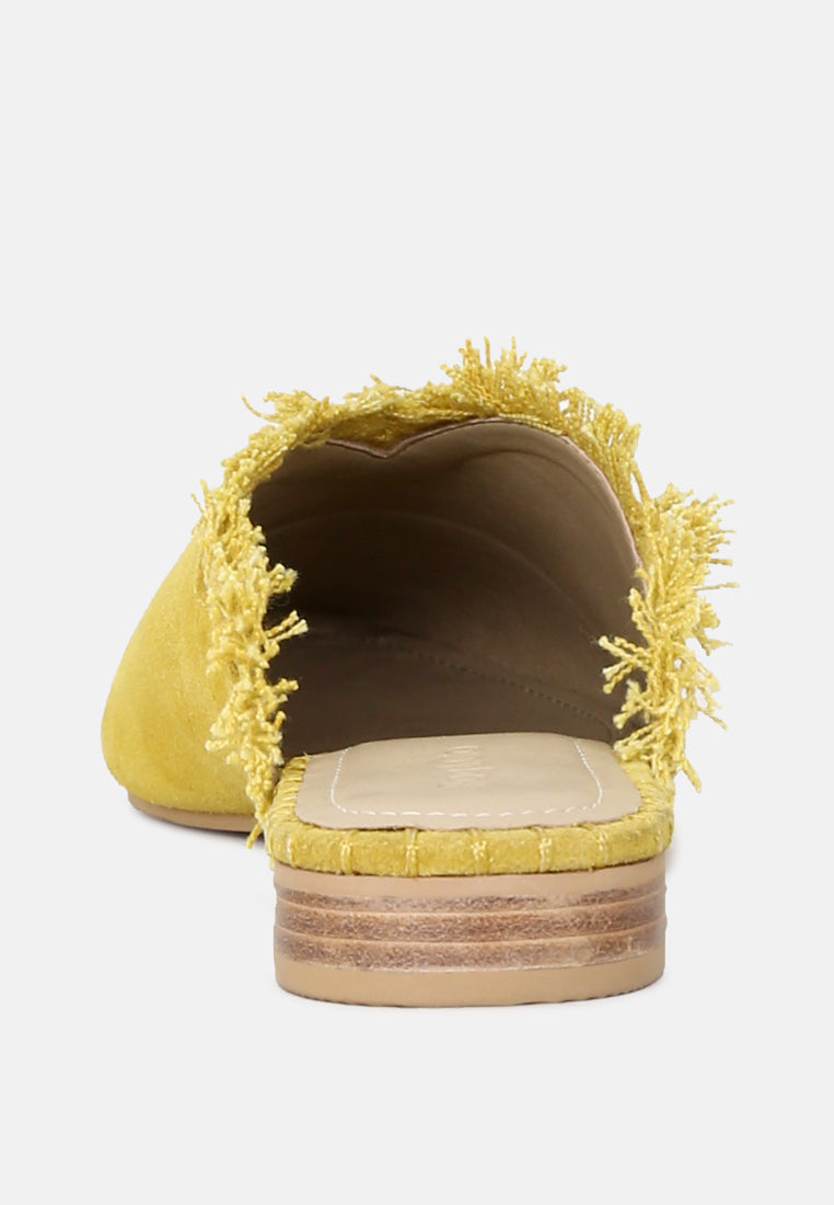Molly Frayed Leather Mules - Tigbul's Variety Fashion Shop