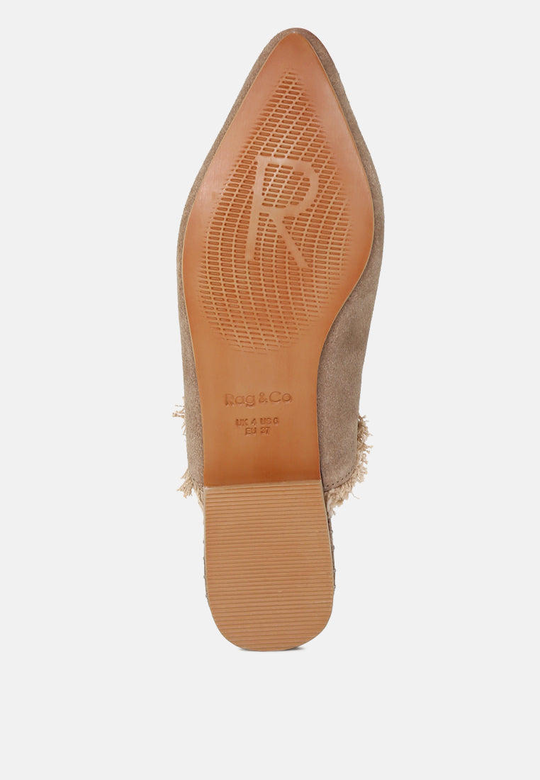Molly Frayed Leather Mules - Tigbul's Variety Fashion Shop