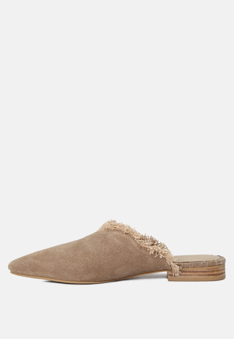 Molly Frayed Leather Mules - Tigbul's Variety Fashion Shop