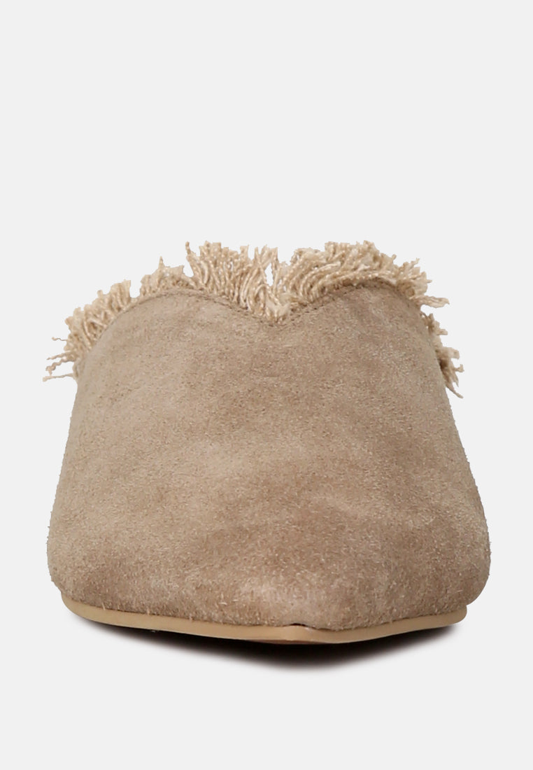 Molly Frayed Leather Mules - Tigbul's Variety Fashion Shop