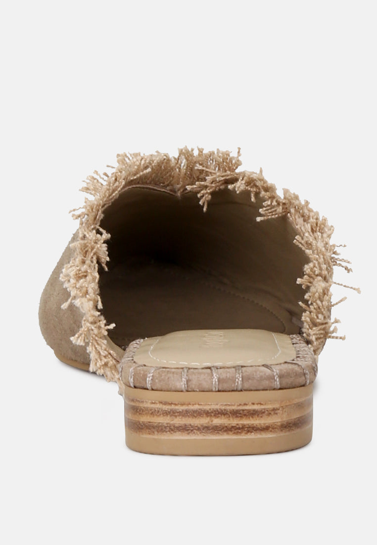 Molly Frayed Leather Mules - Tigbul's Variety Fashion Shop