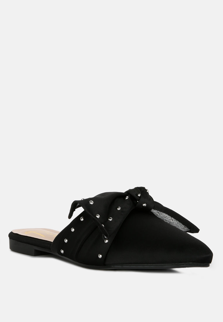 Makeover Studded Bow Flat Mules - Tigbul's Variety Fashion Shop