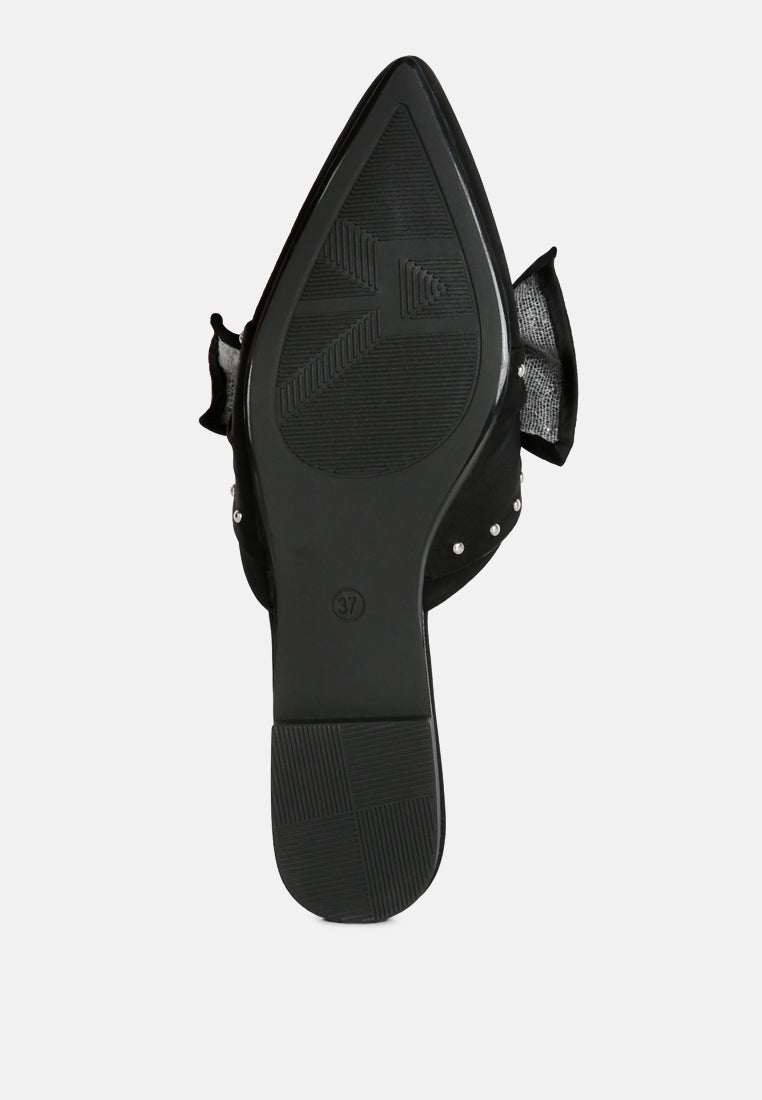 Makeover Studded Bow Flat Mules - Tigbul's Variety Fashion Shop