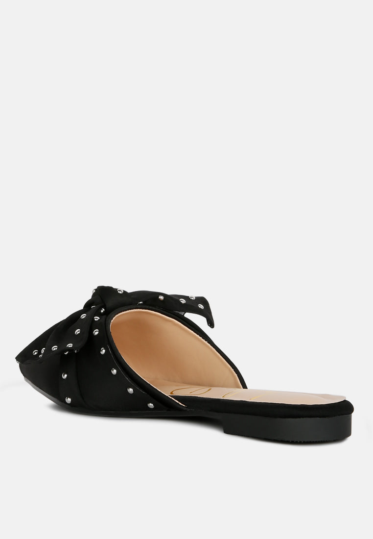 Makeover Studded Bow Flat Mules - Tigbul's Variety Fashion Shop