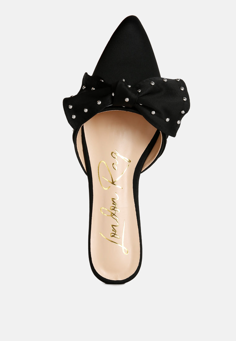Makeover Studded Bow Flat Mules - Tigbul's Variety Fashion Shop