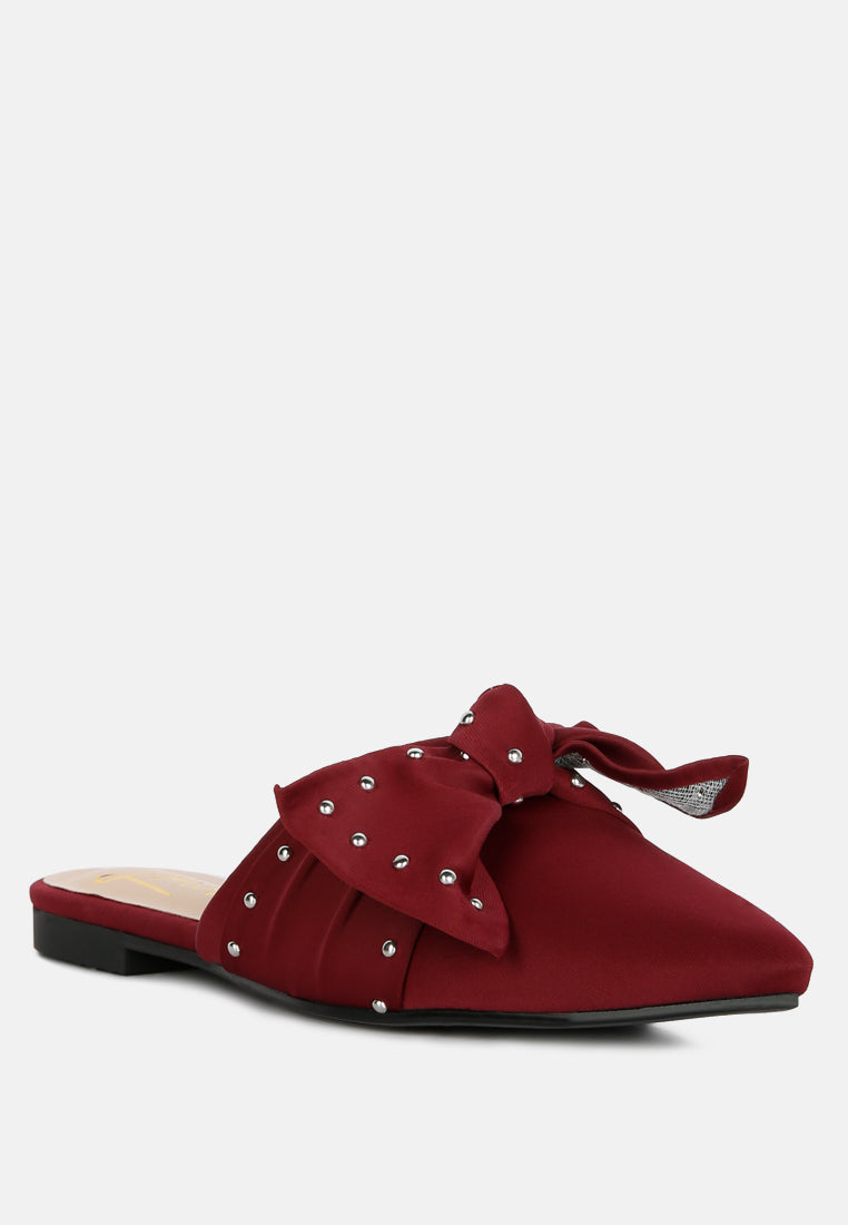 Makeover Studded Bow Flat Mules - Tigbul's Variety Fashion Shop