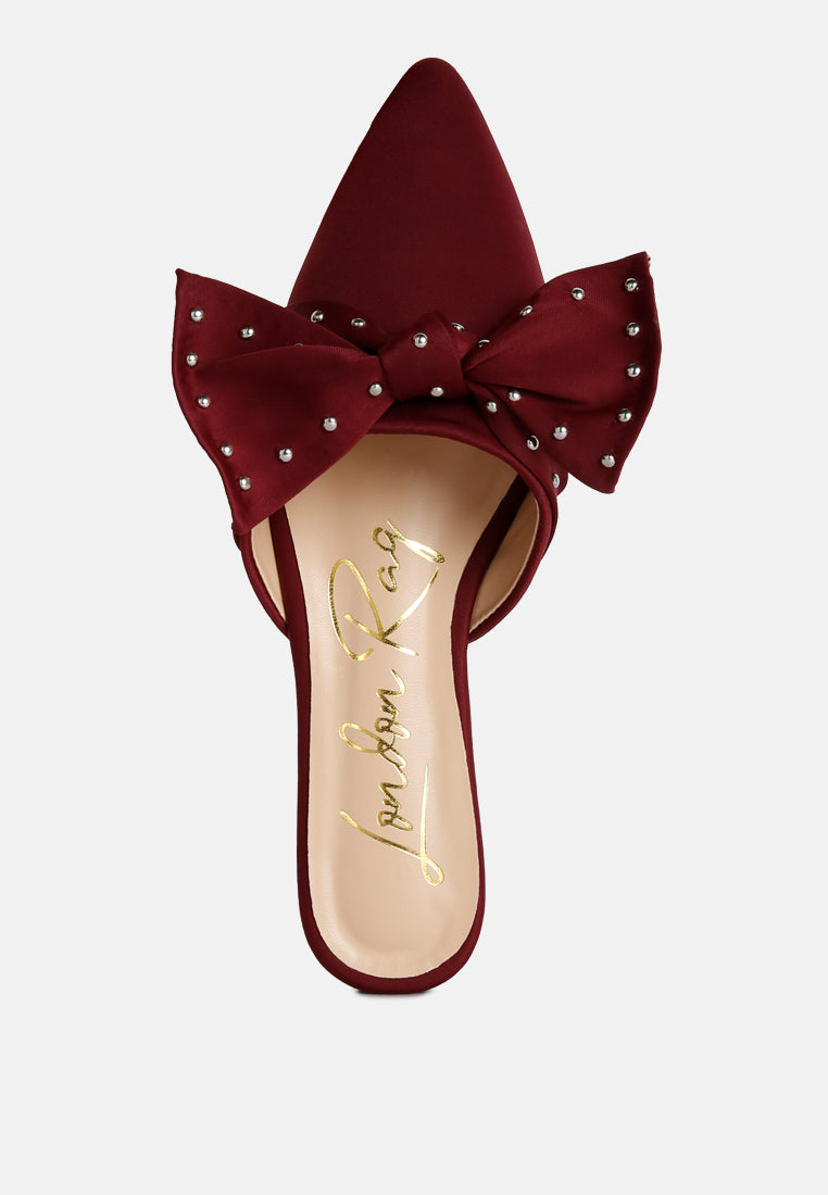 Makeover Studded Bow Flat Mules - Tigbul's Variety Fashion Shop