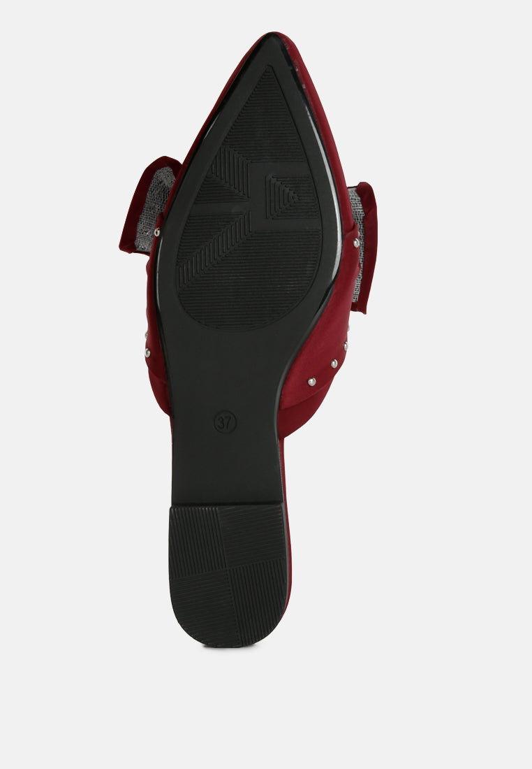 Makeover Studded Bow Flat Mules - Tigbul's Variety Fashion Shop