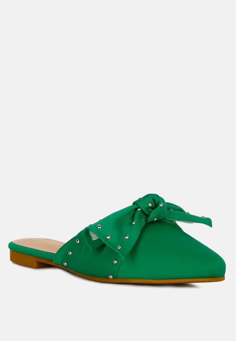 Makeover Studded Bow Flat Mules - Tigbul's Variety Fashion Shop