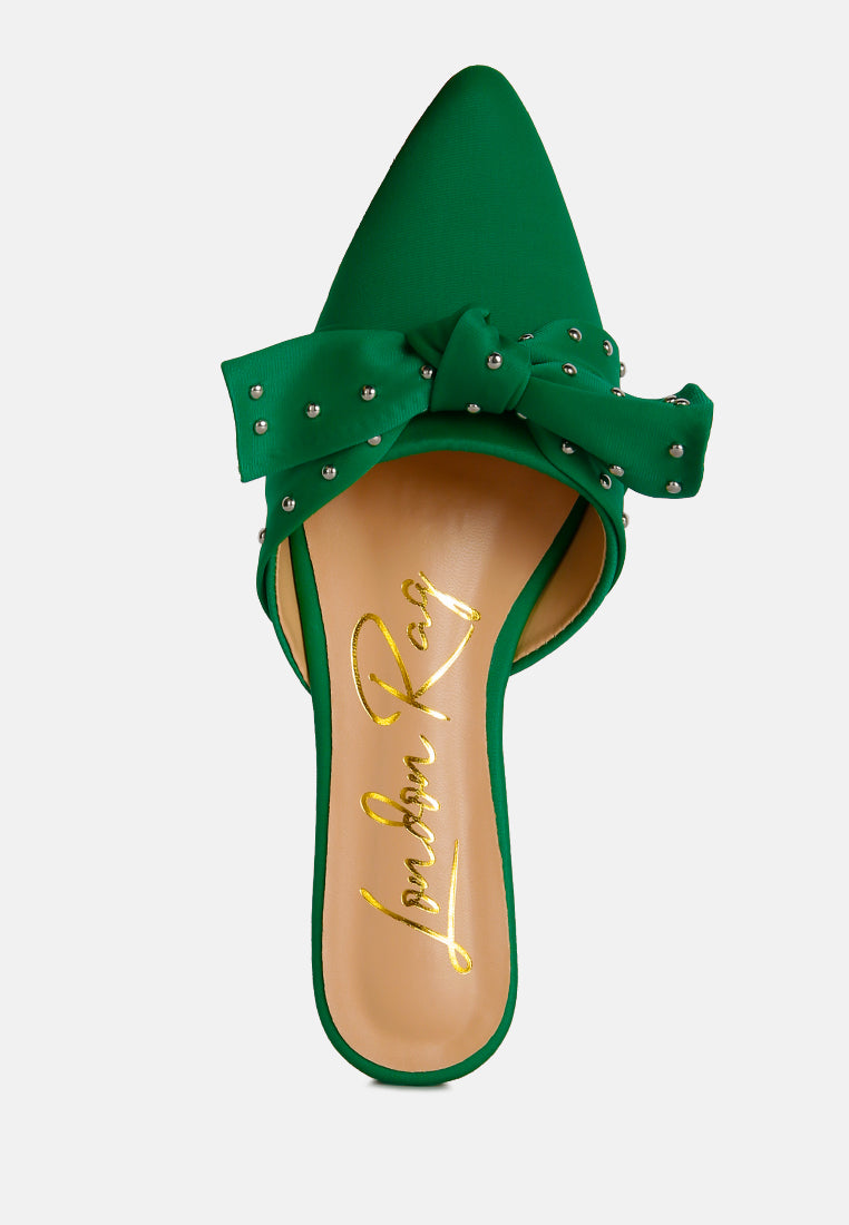 Makeover Studded Bow Flat Mules - Tigbul's Variety Fashion Shop