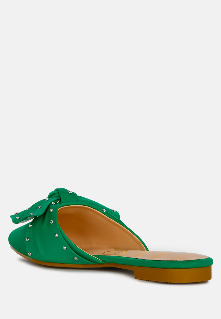 Makeover Studded Bow Flat Mules - Tigbul's Variety Fashion Shop