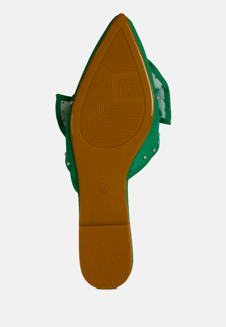 Makeover Studded Bow Flat Mules - Tigbul's Variety Fashion Shop