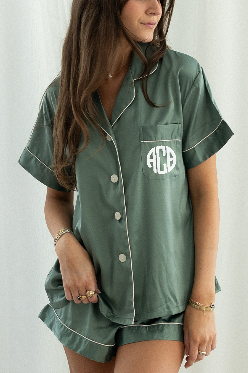 Eucalyptus Green Satin Pajamas Shorts Set - Tigbul's Variety Fashion Shop