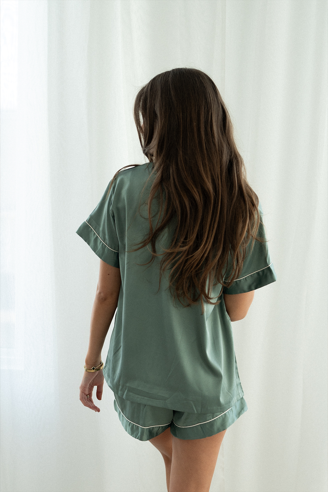 Eucalyptus Green Satin Pajamas Shorts Set - Tigbul's Variety Fashion Shop