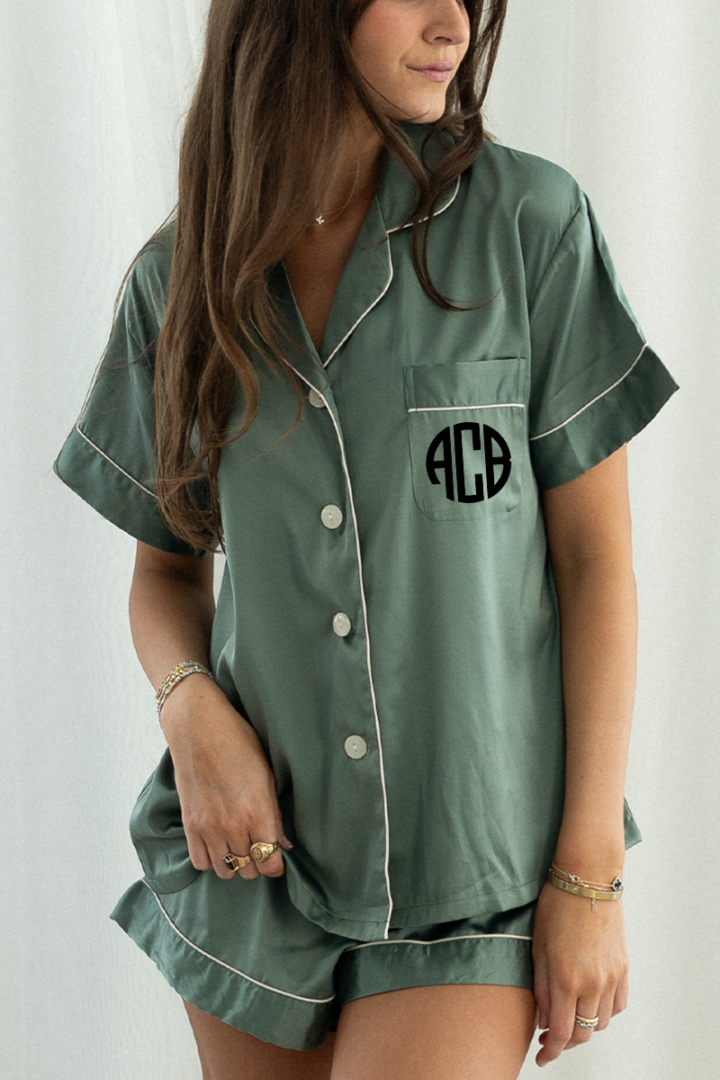 Eucalyptus Green Satin Pajamas Shorts Set - Tigbul's Variety Fashion Shop