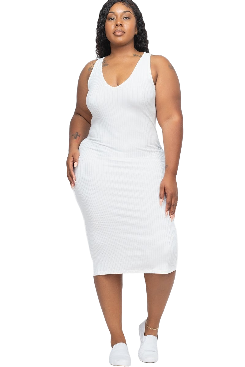 Ribbed V-Neck Front and Back Bodycon Dress - Tigbul's Fashion