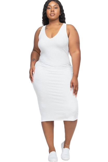 Ribbed V-Neck Front and Back Bodycon Dress - Tigbul's Fashion
