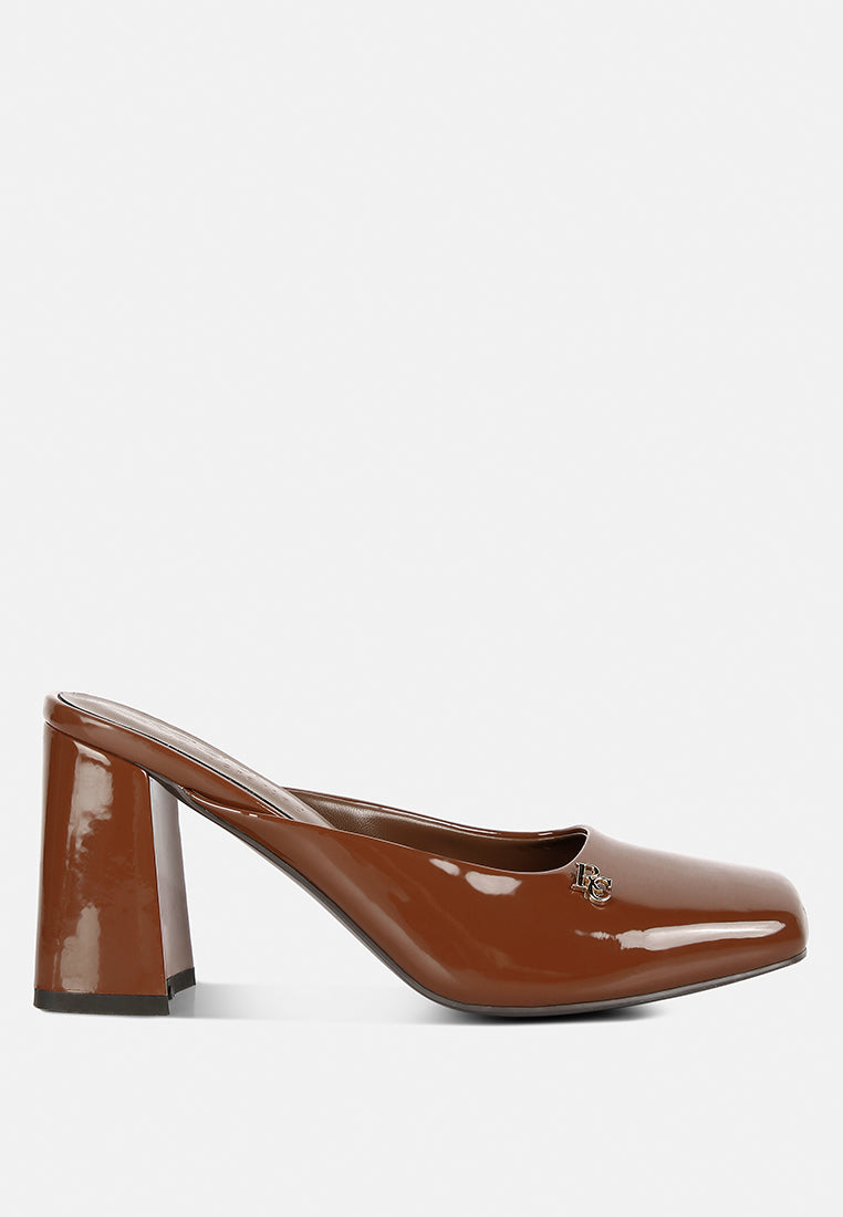 Neoplast Patent Pu Block Heeled Mules - Tigbul's Variety Fashion Shop
