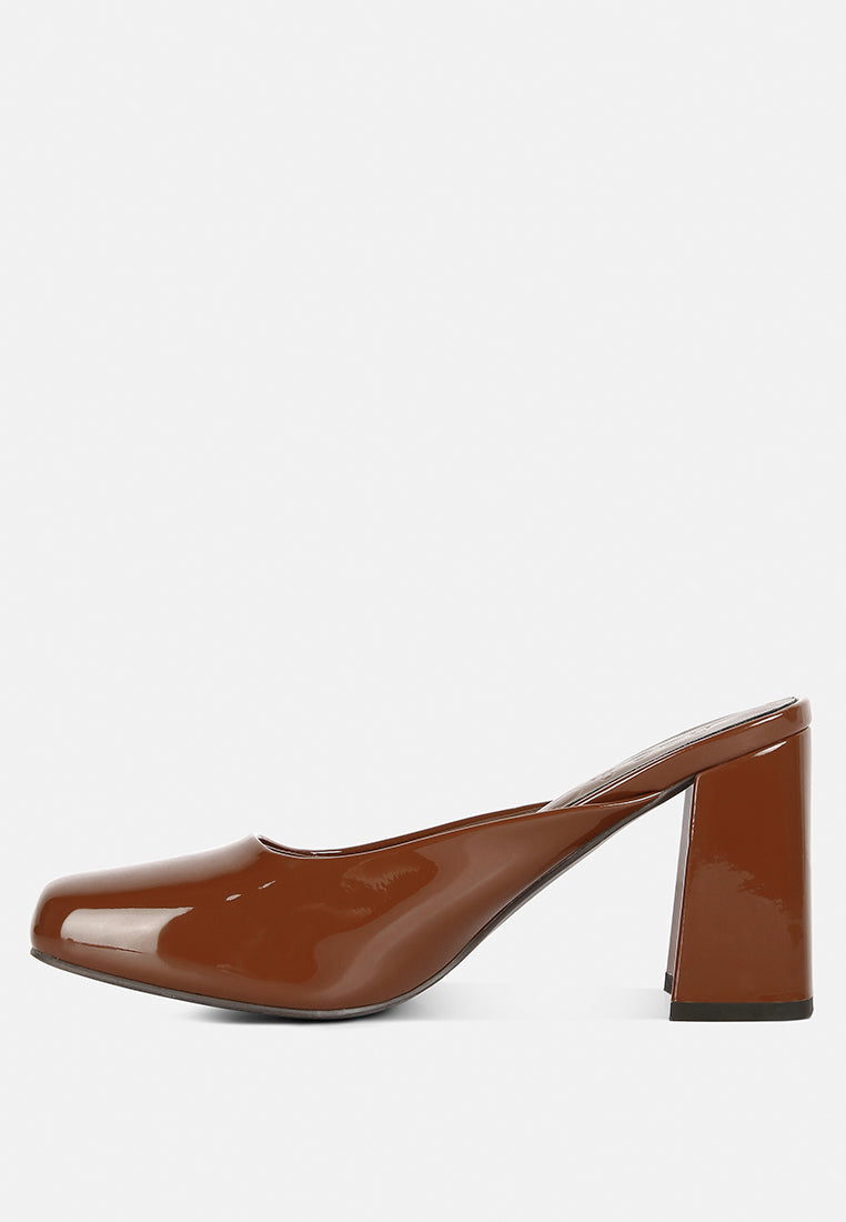 Neoplast Patent Pu Block Heeled Mules - Tigbul's Variety Fashion Shop
