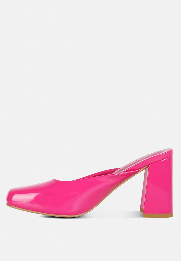 Neoplast Patent Pu Block Heeled Mules - Tigbul's Variety Fashion Shop
